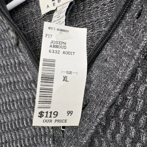NWT Joseph Abboud Sweater XL Gray Merino Wool Blend Quarter Zip Button Pullover - Picture 4 of 8